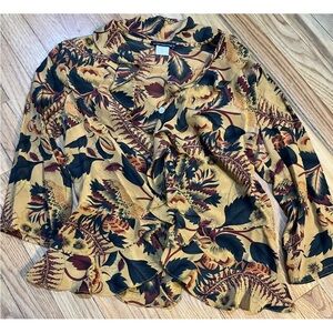 Anthropologie Gold 100% Silk Blouse Peplum Ruffle Blouse M